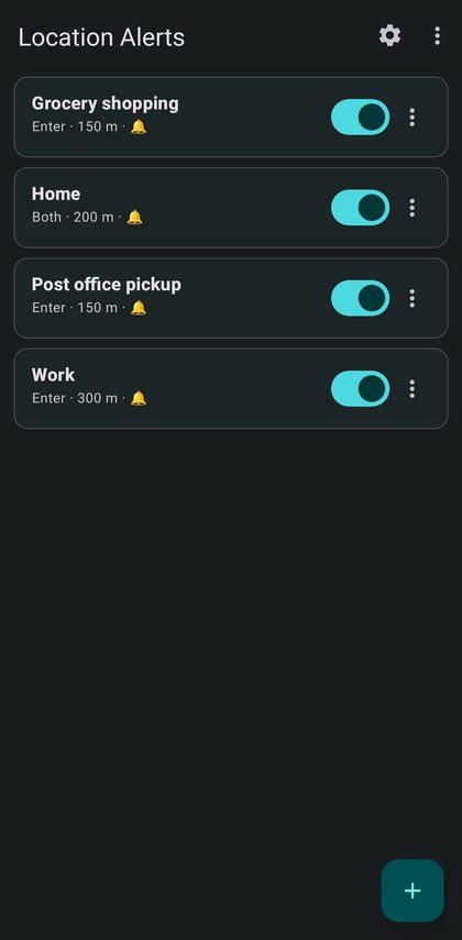 Location Alerts — main list