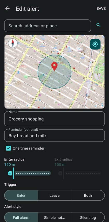 Location Alerts — one-time alert